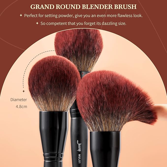 Jessup Full Makeup Brushes Set 13pcs, Professional Vegan Foundation Powder Contour Blush Highlight Eyeshadow Blending Concealer Spoolie EyeLiner Brush, Phantom Black T300-BrightBean Baby