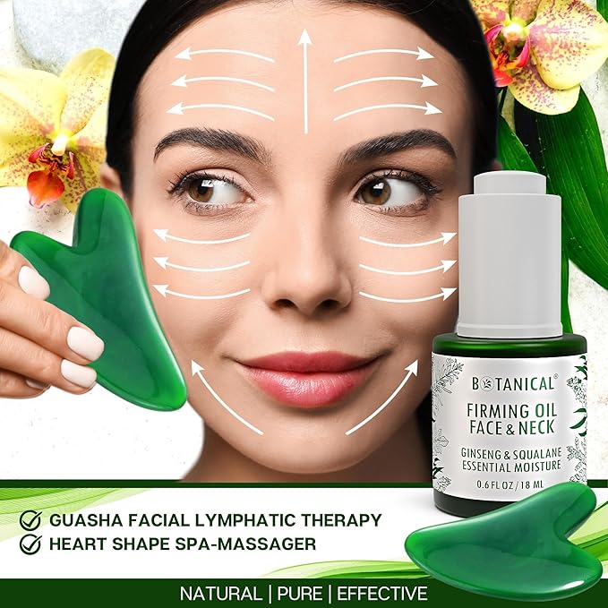 Botanical Face & Neck Firming Oil | Anti-Wrinkle Ginseng & Squalane Serum w/Gua Sha Lift Scraper | Organic, Pure, Natural Skincare (0.6 fl oz | 18 ml)-BrightBean Baby