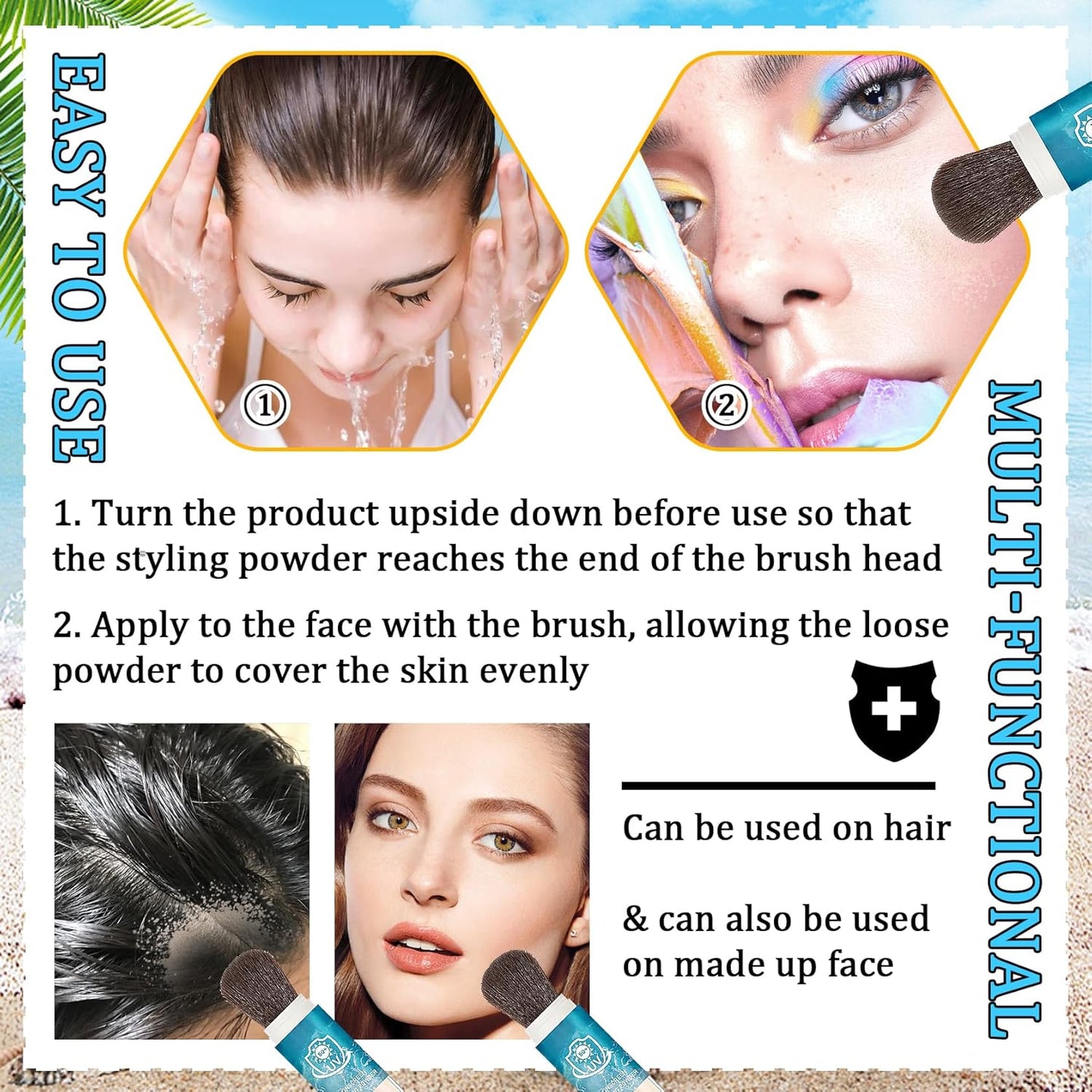 Mineral Face Sunscreen Setting Powder,Lasting Oil Control Lightweight Powder Sunscreen with SPF50+,Loose Waterproof Brush on Sun Screen Makeup for All Skin Types-BrightBean Baby