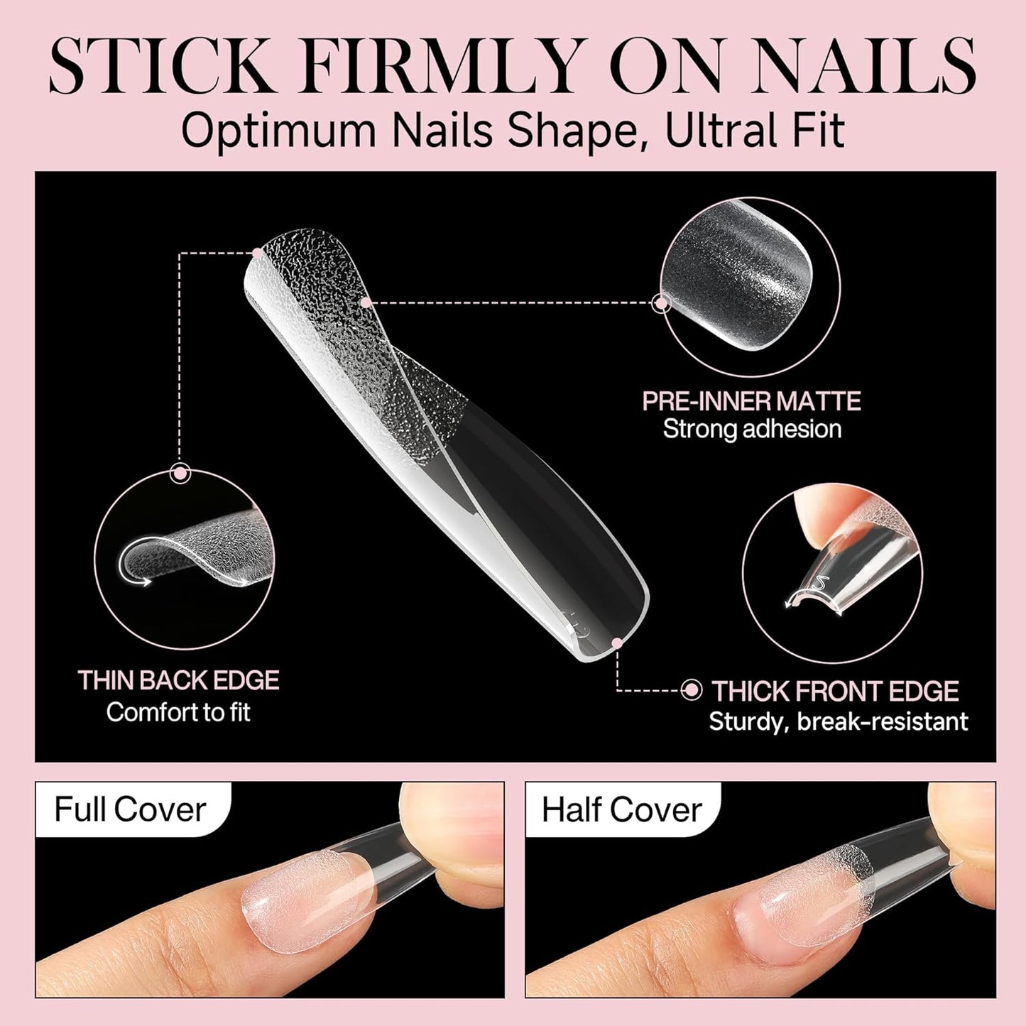 Long Coffin Nails Tips Full Cover Acrylic Nail Tips Pre-buff 240pcs Clear Coffin Fake Press On Nails No C Curve Easily DIY Art Nail Extensions Long-lasting, 12 Sizes Luckyfairy-BrightBean Baby