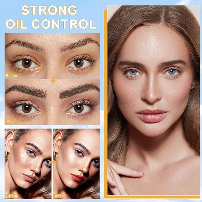 Mineral Sunscreen Setting Powder, SPF 50++ Mineral Setting Powder Sunscreen for Face with Soft Brush Powder Sunscreen for Scalp Matte Face Powder (1PC, 1.02 * 1.02 * 4.29)-BrightBean Baby
