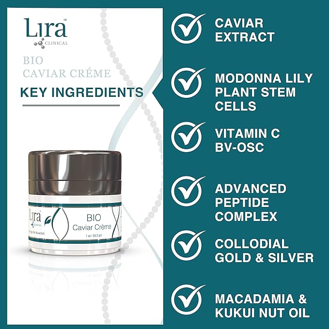 Lira Clinical BIO Caviar Crème - Daily Hydrating Facial Moisturizer with Advanced Peptide Complex and Vitamin C - Night Cream for Dry Skin - Travel Size Nourishing Cream for Skincare Routine - 1 oz-BrightBean Baby
