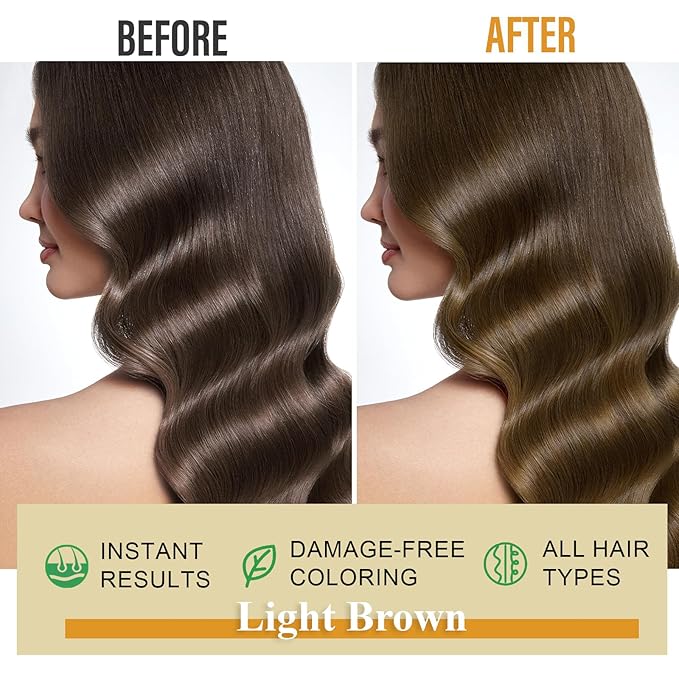 3-in-1 Hair Dye Shampoo Light Brown, Natural Hair Color Shampoo for Gray Hair, Hair Instant Dye Shampoo for Women & Men, Long-Lasting Shampoo Hair Dye Colors Hair in Minutes, Champu Para Canas, 500 Ml-BrightBean Baby