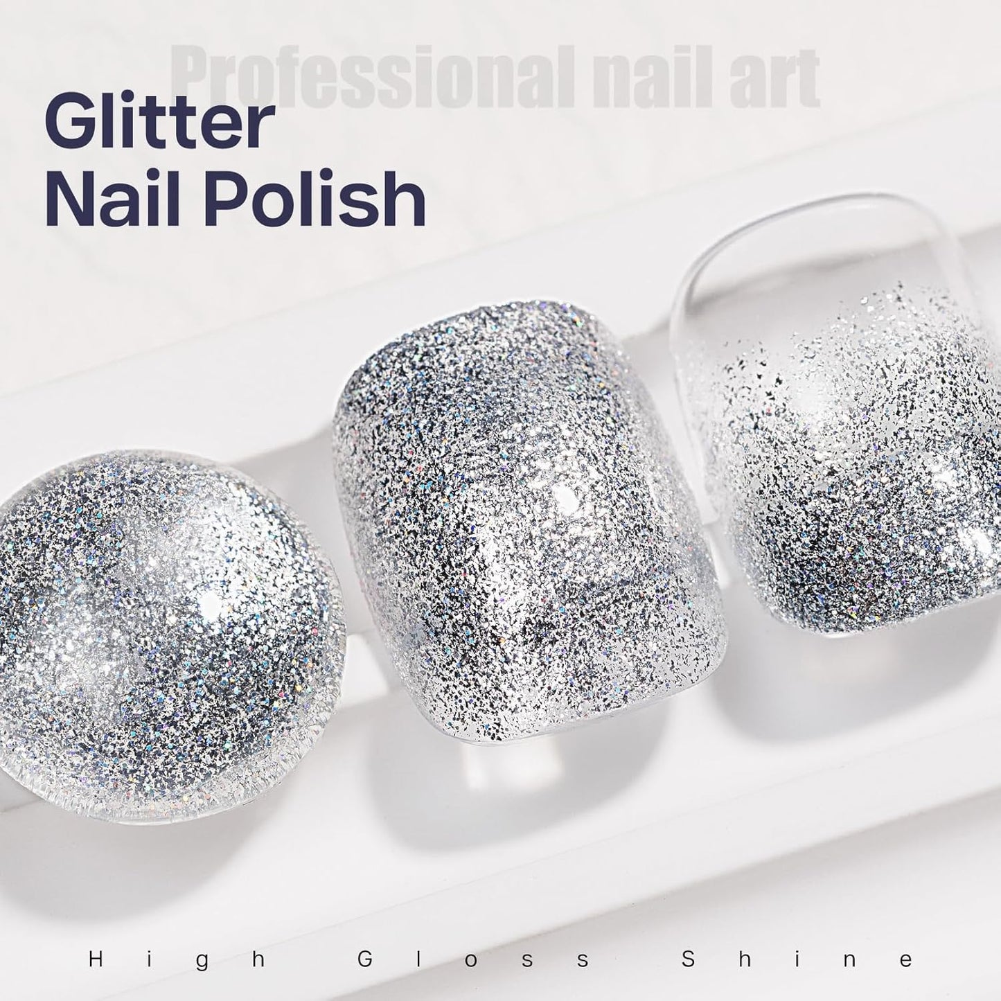 MIZHSE Quick Dry Glitter Silver Nail Polish, Classic Nail Polish Air Dry Fast, 15ml High Glossy Sparkly Shiny Shimmery Nail Art Salon Manicure Home-BrightBean Baby