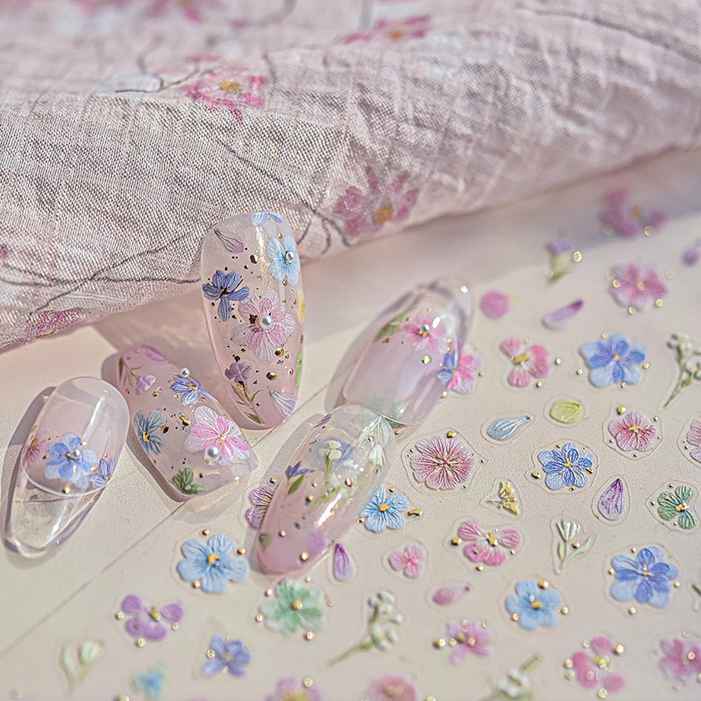 Dried Flower Nail Art Stickers Colorful Flowers Nail Decals for Acrylic Nails 3D Self Adhesive Glitter Designs Nail Sticker Cute Floral Nail Decal Spring Summer Manicure Supplies for Women DIY Decor-BrightBean Baby