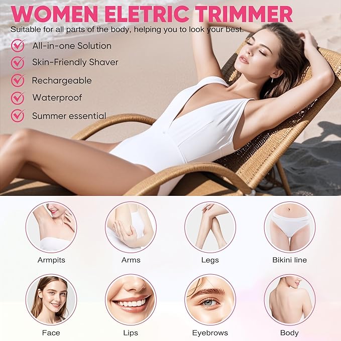 Bikini Trimmer for Women, Electric Razor & Shaver with Dual Ceramic Blades, Painless Hair Removal for Face, Body & Intimate Areas, 90min Cordless Runtime, Waterproof Travel Grooming Kit-BrightBean Baby