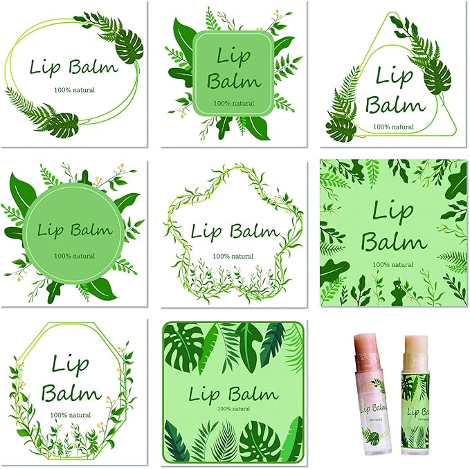 CRASPIRE Lip Balm Labels 80pcs Homemade Lip Balm Labels 2” Clear Lip Balm Labels for Tubes Printable Waterproof Lip Balm Stickers Labels for Lip Balm Handcream Candle Container(Leaves-White Green)-BrightBean Baby