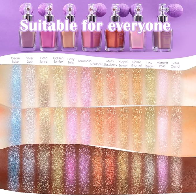 Highlighter Powder Spray, 20ML Cosmetic Grade High Gloss Body Shimmer Powder Fairy Dust Highlighter Sparkle Face Makeup Setting Magic Diamond Glitter Spray Shimmer Face Body Skin Hair Clothes-BrightBean Baby