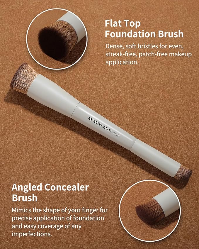 EIGSHOW Foundation and Concealer Brush, Dual Ended Makeup Brush For Flawless Foundation Coverage, Under Eye Concealer, Vegan & Cruelty-free (D110-Beige)-BrightBean Baby
