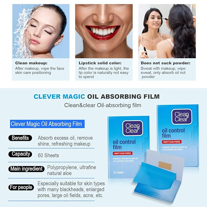 Premium Oil Control Film,Same Series with Clean&Clear Oil Absorbing Sheets,180Sheets/3Pack Larger Oil Blotting Sheets for Face,Makeup Friendly High-performance Handy Face Blotting Paper for Oily Skin-BrightBean Baby