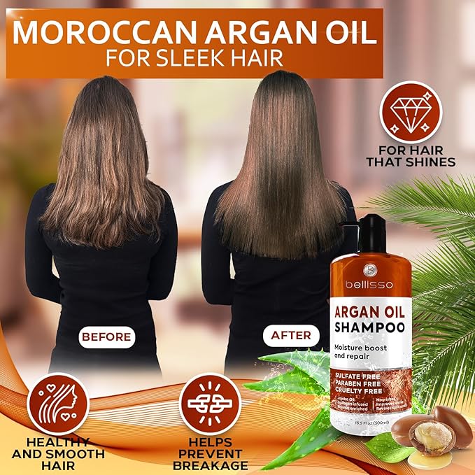 Argan Oil Shampoo - Sulfate Free with No Parabens - Moroccan Botanicals for Women and Men - Professional Moisturizing, Anti Frizz, Hydrating Solution for Dry, Wavy, Curly and Color Treated Hair-BrightBean Baby