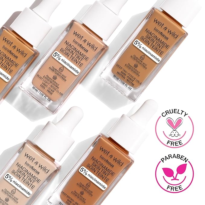 wet n wild Bare Focus Skin Tint, 5% Niacinamide Enriched, Buildable Sheer Lightweight Coverage, Natural Radiant Finish, Hyaluronic & Vitamin Hydration Boost, Cruelty-Free & Vegan - Praline-BrightBean Baby