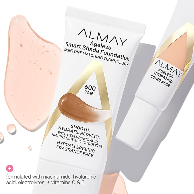 Almay Anti-Aging Concealer, Face Makeup with Hyaluronic Acid, Niacinamide, Vitamin C & E, Hypoallergenic-Fragrance Free, 030 Medium, 0.37 Fl Oz-BrightBean Baby