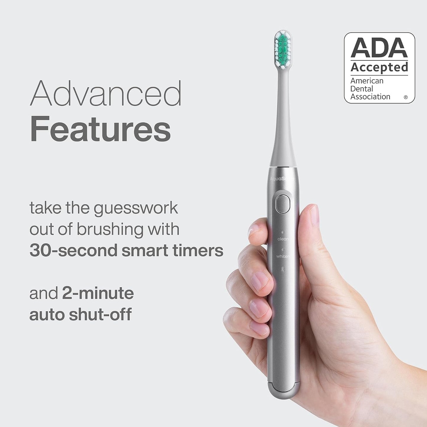 Aquasonic Icon ADA-Accepted Rechargeable Toothbrush | Magnetic Holder & Slim Travel Case | 2 Brushing Modes & Smart Timers | Gentle Micro-Vibrations (Stone)-BrightBean Baby