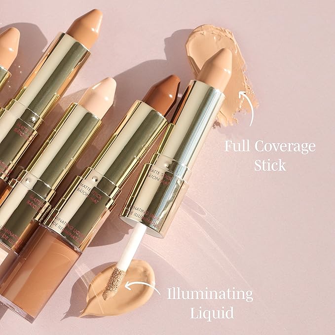 Wander Beauty Dualist Matte and Illuminating Concealer Makeup - Tan - Dual-Ended Matte Concealer Stick + Liquid Concealer - Full Coverage Concealer Brightens, Firms, & Hydrates Under Eyes - 0.28 fl oz-BrightBean Baby