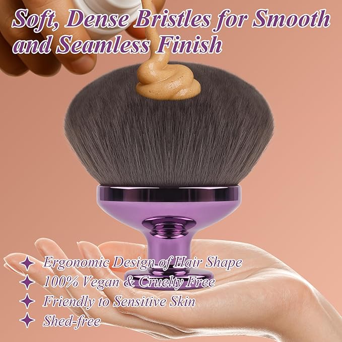 90MM Extra Large Self Tanner Kabuki Makeup Brush – Ultra Soft Dense Vegan Bristles for Body Makeup, Bronzer & Foundation–Applies Tanning Mousse, Lotion & Self Tanner,Wet & Dry (Purple)-BrightBean Baby