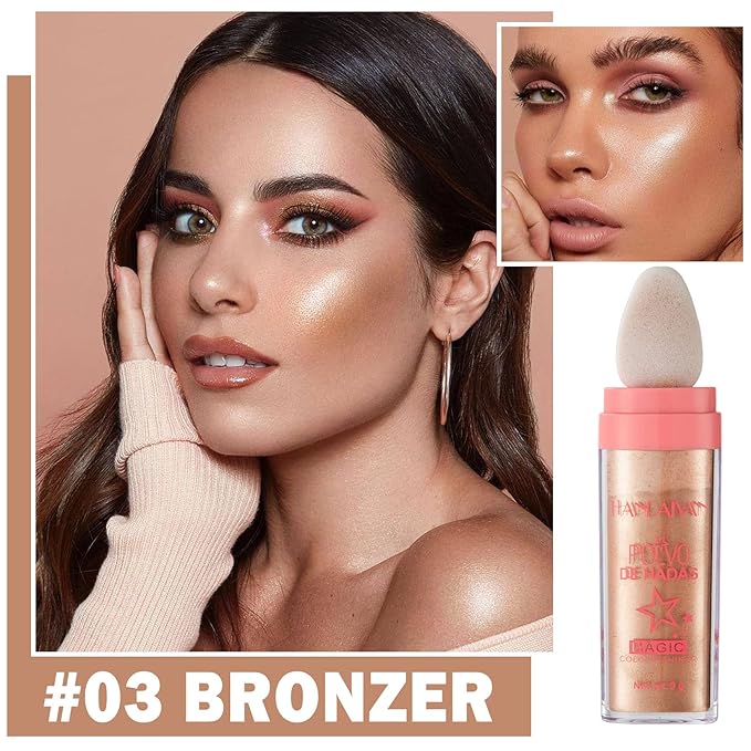 Polvo De Hadas Body Shimmer Glitter Highlighter Powder Makeup,High Gloss Sparkle for Face Body Hair,Create The Most Sparkly And Attractive Glitter Makeup - Bronze-BrightBean Baby