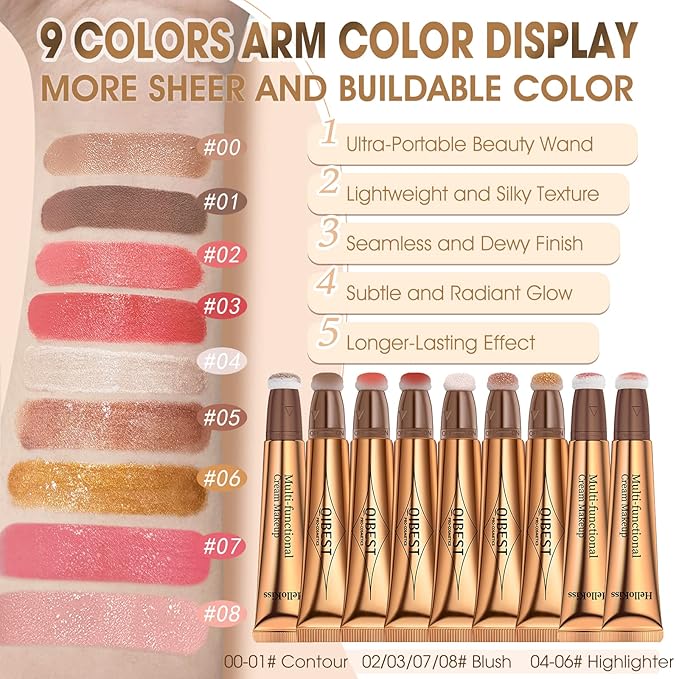 Liquid Contour Beauty Wand, Cream Liquid Contour Stick Matte Bronzer Stick with Cushion Applicator, Lightweight Blendable, Long Lasting Silky Liquid Face Shaping & Contouring Stick | 1# Contour Grey brown-BrightBean Baby