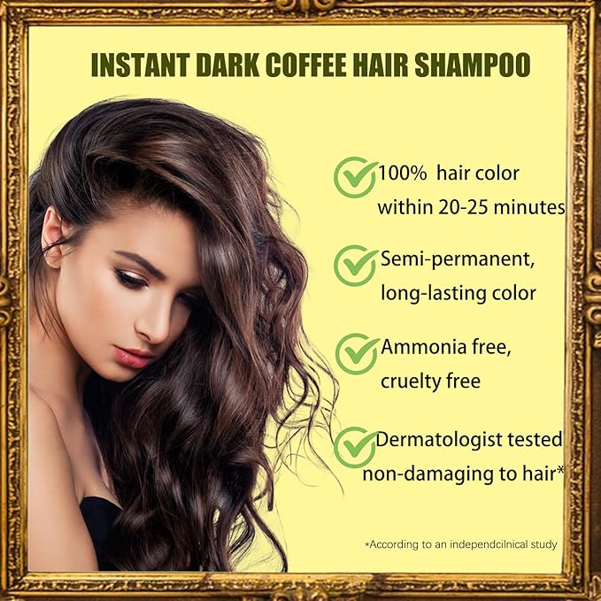 Dark Coffee Hair Dye Shampoo 3 in 1 for Gray Hair Coverage - Instant Shampoo Para Pintar el Cabello for Women Men, Herbal Brown Hair Color Shampoo Easy to Use & Long Lasting Champu Para Canas 16.90 oz-BrightBean Baby