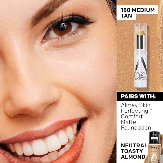 Almay Skin Perfecting Comfort Concealer, Hypoallergenic, Cruelty Free, -Fragrance Free, Dermatologist Tested, Medium/Tan-BrightBean Baby