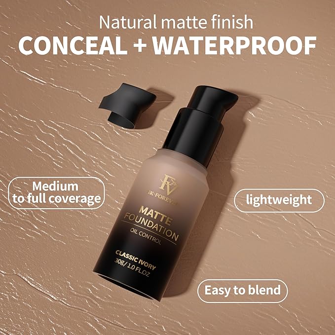 FV Full Coverage Liquid Foundation, Lightweight & Concealing, Long Lasting Matte Foundation Makeup with Flawless Finish, Oil Control Waterproof Foundation for Oily Skin (Classic Ivory Matte)-BrightBean Baby