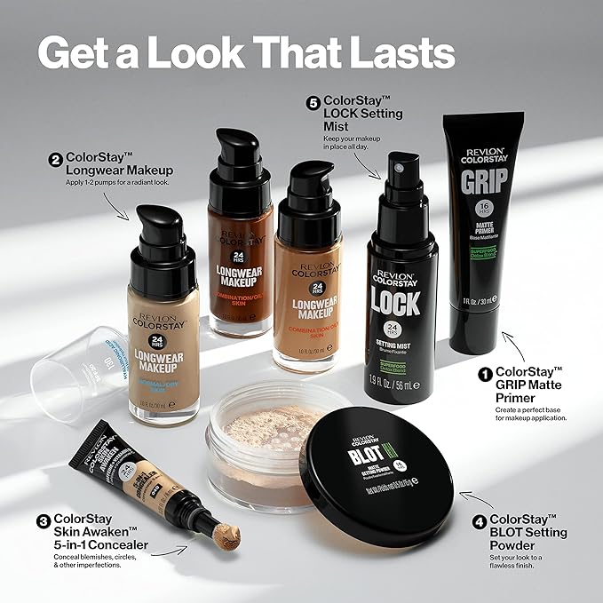 Revlon Liquid Foundation, ColorStay Face Makeup for Combination & Oily Skin, SPF 15, Medium-Full Coverage with Matte Finish, Cappuccino (410), 1.0 oz-BrightBean Baby
