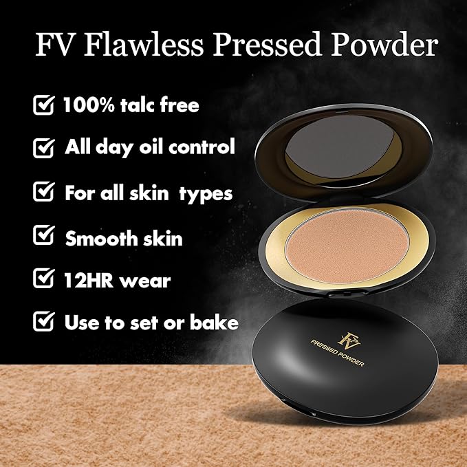 FV Setting Powder, Oil-Control, Long-Lasting, Medium Coverage Pressed Face Powder Makeup, Matte Finish for Oily, Dry & Normal Skin, Natural Beige, 0.28 Oz-BrightBean Baby