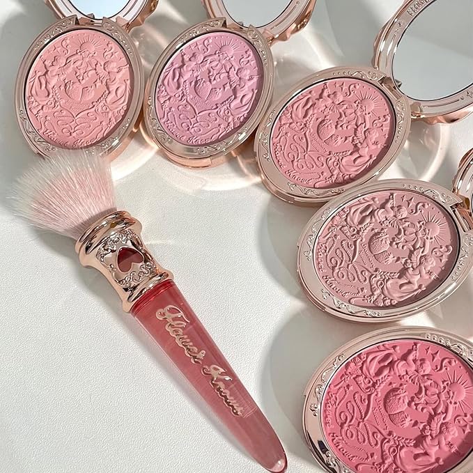 Flower Knows Strawberry Rococo Embossed Blush;Berry Matte Finish;Buildable & Blendable Powder Blush for cheeks,Highly Pigmented;Natural Flush for All Skin Tones(05 Berry Mary, 5g)