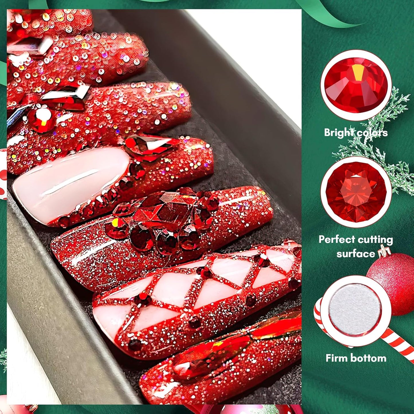 Makartt Red Nail Rhinestones Flatback Rhinestones Multi-Size Round Crystal Glass Nail Charms Diamonds Nail Jewels for DIY Crafts Makeup Nail Art Supplies Accessories Christmas Gift-BrightBean Baby