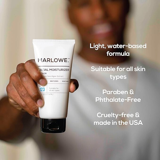 MARLOWE. No. 123 Men's Facial Moisturizer 6 oz, Lightweight Daily Face Lotion for Men, Includes Natural Extracts to Hydrate, Soothe & Restore, Light Aloe Citron Scent-BrightBean Baby