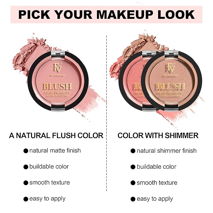 FV Long Lasting Powder Blush - Lightweight, Smooth & Blendable Cheek Makeup, High Buildable Color, Transfer-Resistant Shimmer Finish (Nude Shimmer, 0.17 OZ)