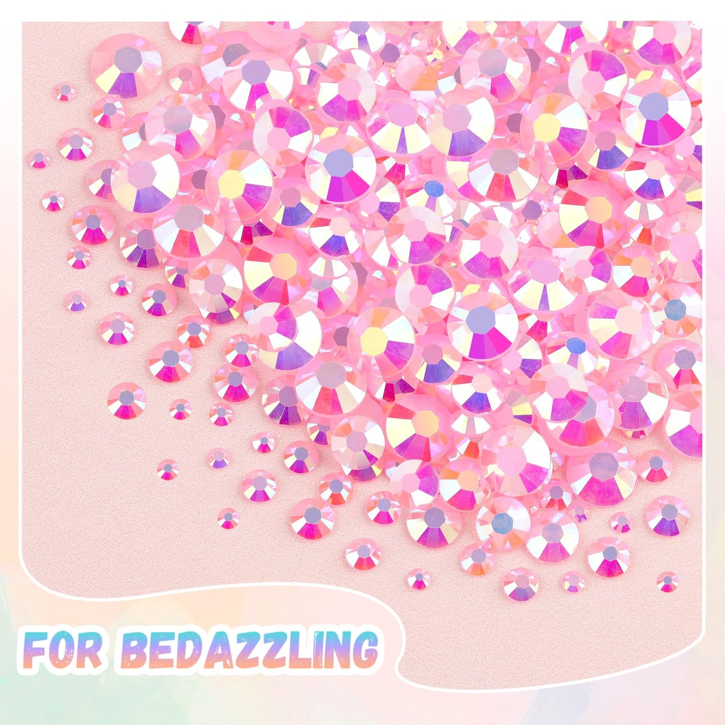 25000Pcs Resin Rhinestones with Tweezers for Crafting, 2-6mm Mixed Sizes (Light Pink AB) Non Hotfix Flatback Gems, Bedazzling Crystal for DIY Crafts Clothing Tumblers Mugs Shoes Decor Nail Art-BrightBean Baby