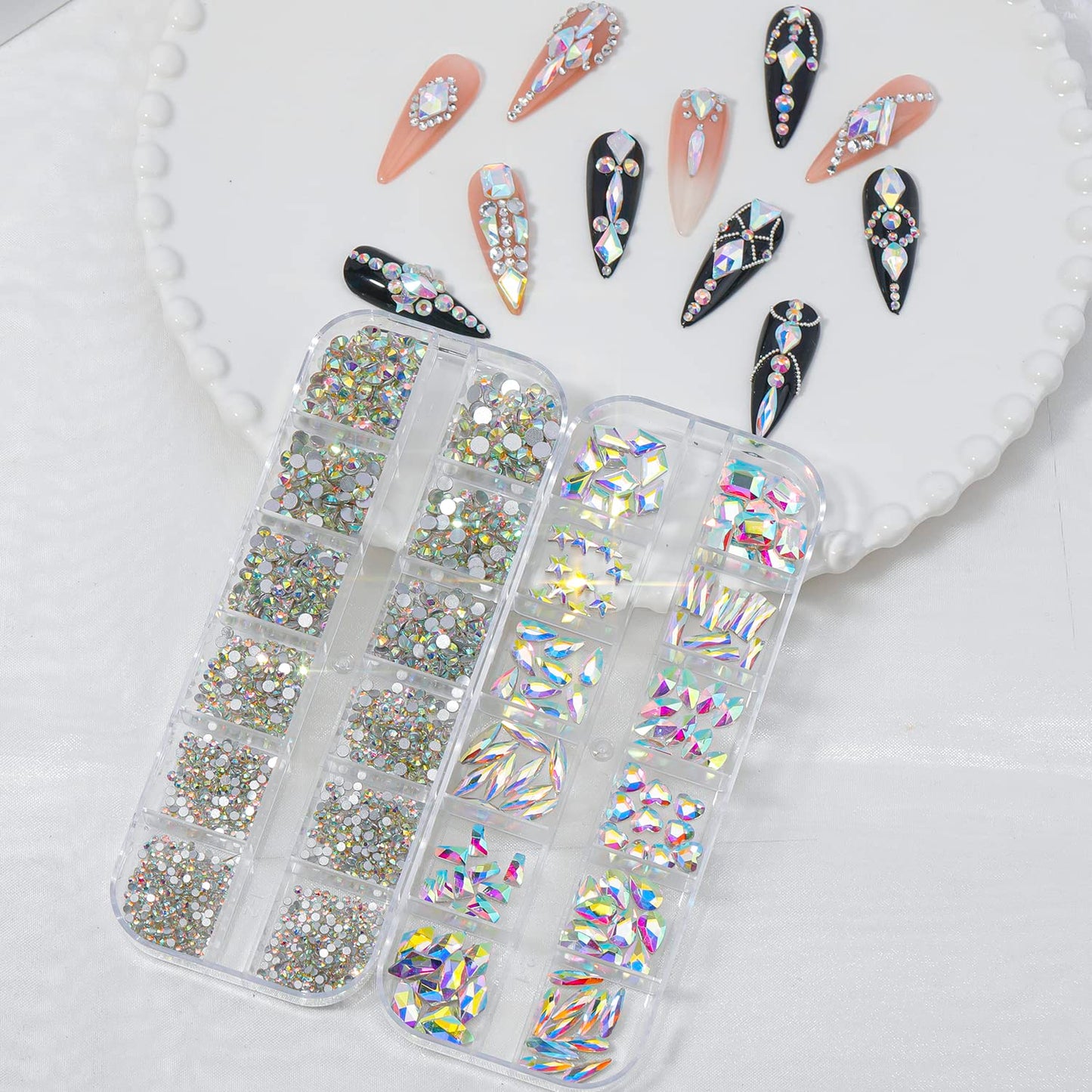 HNUIX Nail Rhinestones - 3D Multi Shape Size, AB Crystal Nail Gems and Charms, Flat Back, with Kit, for Nail Art, DIY Decorations-BrightBean Baby