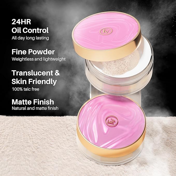 FV Translucent Loose Face Powder, Long Lasting & Lightweight Setting Powder with Matte Finish, Fine Powder for Natural Look, Minimizing Pores and Fine Lines Baking Powder 0.35oz (10g)-BrightBean Baby