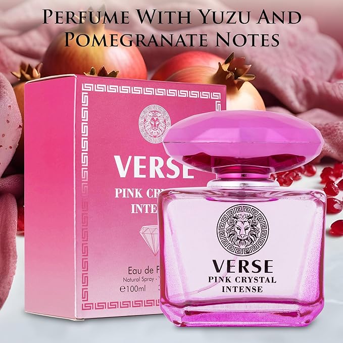 Verse Pink Crystal Intense for Women 3.4 fl Oz - Fruity & Floral Scents of Raspberry, Peony, Magnolia & Lotus Flowers - Base Notes of Amber, Vibrant Musk & Deep Mahogany Wood - Elegant 100ml Bottle-BrightBean Baby