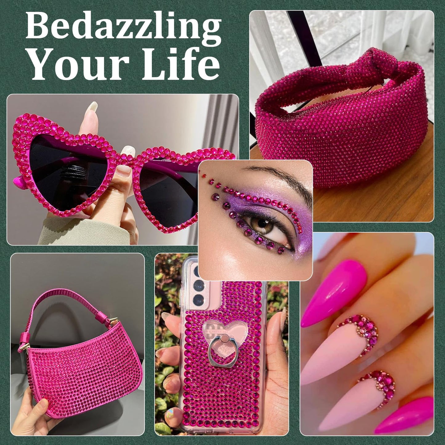 Resin Rhinestones for Crafting with B7000 Jewelry Glue, 2 Boxes Hot Pink Flatback Crystals with 3Pcs 10ml Glue for Bedazzling Crafts DIY Nail Art Makeup,Non Hotfix Gems for Clothing Shoes-BrightBean Baby