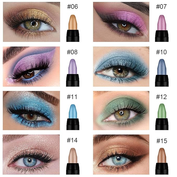 Colorful Shimmer Eye Shadow Stick Glittering Eye Shadow Sticks Set with Retractable and Waterproof Eyeshadow Pencil for Long-Lasting Makeup Eyeshadow (16 Pcs)