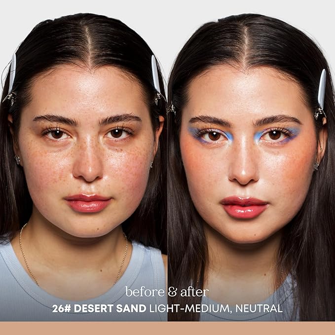 Natural Glow Foundation - Light to Medium Coverage Cushion Foundation Makeup with Hyaluronic Acid & Tea Tree Extract - Vegan, Cruelty-Free Cream Foundation - K Beauty - 15g/0.52oz - Desert Sand-BrightBean Baby