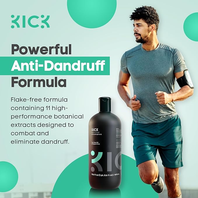 Kick Mens Shampoo - Peppermint & Tea Tree for Oil Control - Sulfate-Free, Refreshing Formula - Anti-Dandruff and Scalp Soothing - Shampoo for Oily Hair - Cruelty-Free - 16.6oz-BrightBean Baby