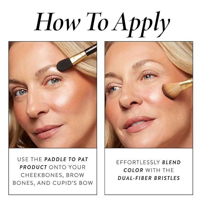 LAURA GELLER NEW YORK Dual-Ended Highlighter Brush - Multipurpose Makeup Brush for Highlighter, Blush, Bronzer and More - Includes Dual-Fiber Vegan Bristles and Satin Paddle for Flawless Application-BrightBean Baby