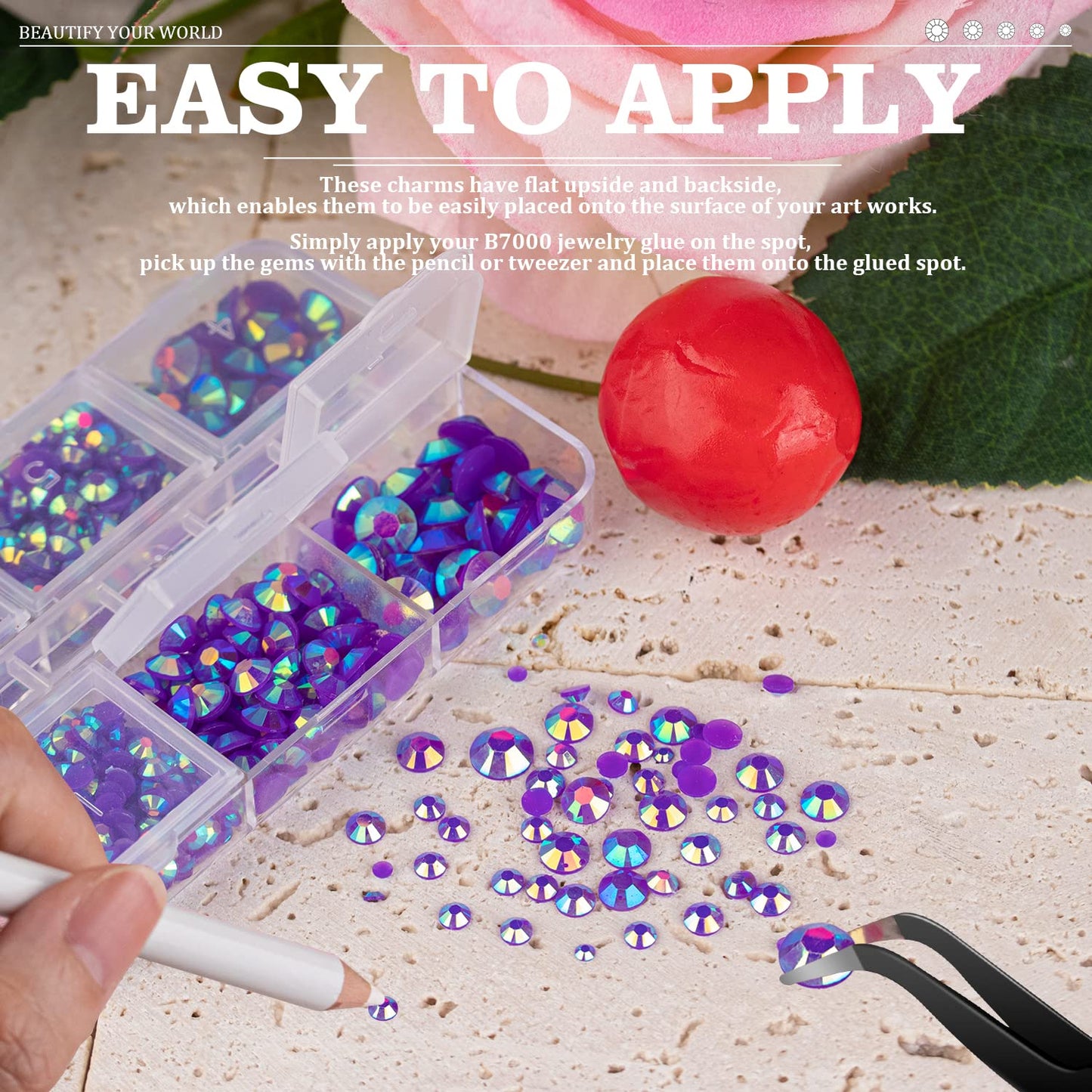 Resin Rhinestones Crafting, 2/3/4/5/6mm Flatback Jelly Rhinestones, 3 Box Dark Purple AB Non Hotfix Crystal Gems for Bedazzling Crafts Mugs Tumblers Clothes Makeup Nail-BrightBean Baby