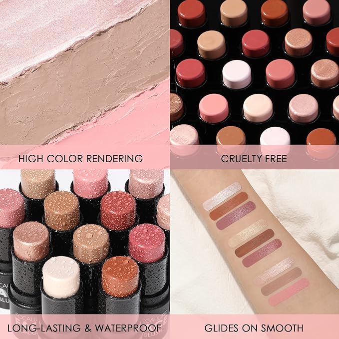 FOCALLURE 3 Pcs Cream Contour Sticks,Shades with Highlighter & Bronzer & Blush,Non-greasy Long-wear Face Contouring Pen,Easy to Sculpt the Face and Create a Lightweight Finishing Makeup,FAIR-BrightBean Baby