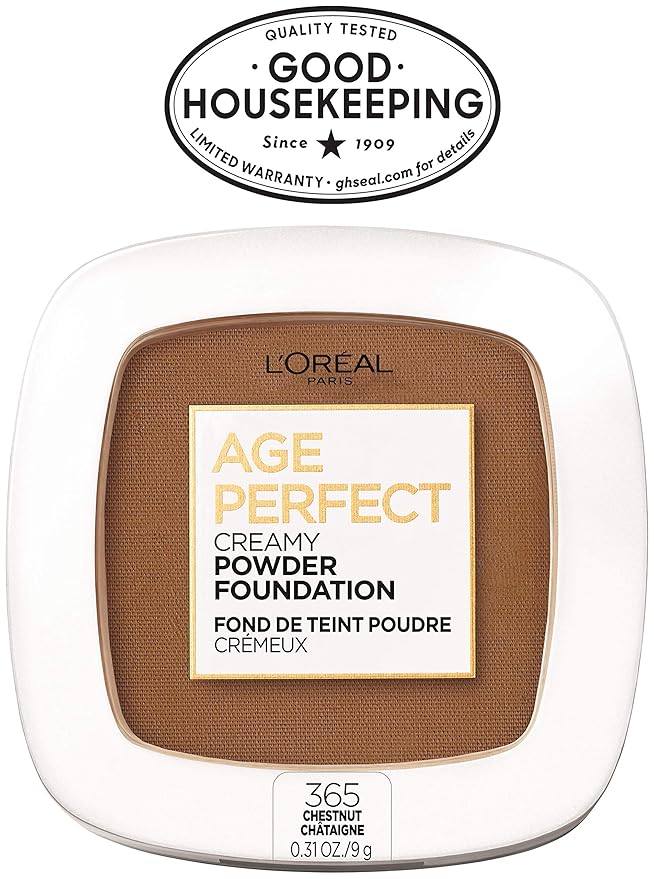 L’Oréal Paris Age Perfect Creamy Powder Foundation Compact, 365 Chestnut, 0.31 Ounce-BrightBean Baby