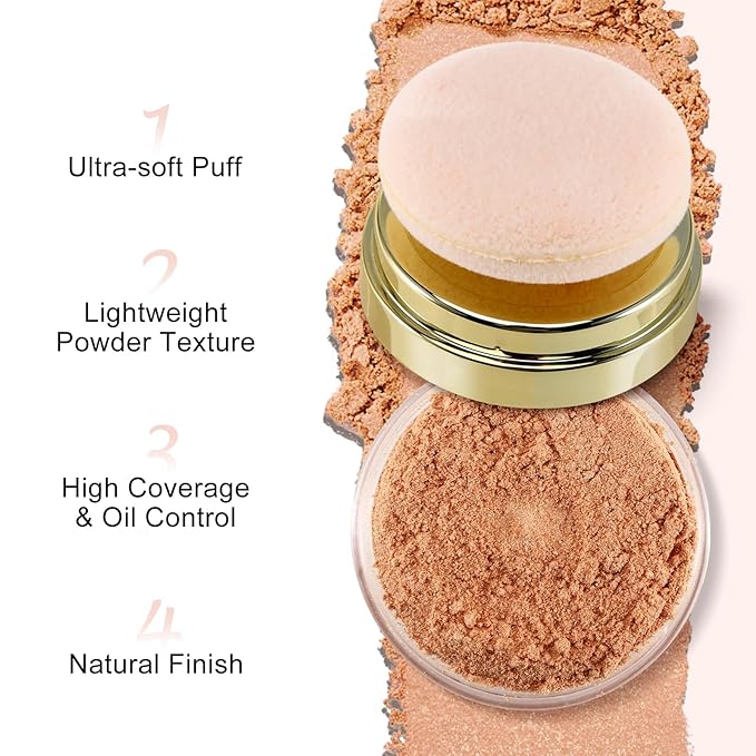 Boobeen Setting Powder, Lightweight Oil Control Loose Setting Powder, Full Coverage Finishing Powder For a Matte Flawless Look, Pressed Face Powder Makeup to Reduce Shine, Long Lasting-BrightBean Baby
