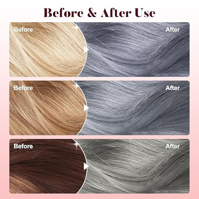 Silver Gray Hair Dye Shampoo, Instant Hair Color Shampoo, Colors Hair in Minutes, Long Lasting Silver Hair Dye, Champu Para Canas, Easy to Use 16.90 Fl Oz-BrightBean Baby
