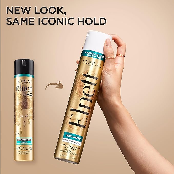 L'Oreal Paris Elnett Hair Care Elnett Satin Extra Strong Hold Hairspray - Unscented, Long Lasting + Humidity Resistant, Hair Styling Spray, 2.2 Oz-BrightBean Baby