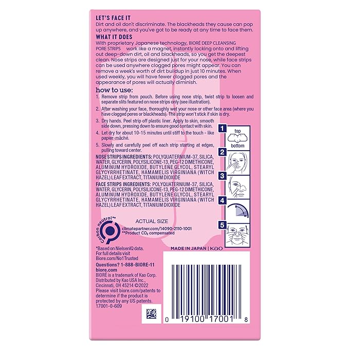 Bioré Nose+Face Blackhead Remover Strips, Deep Cleansing Strips for Nose, Chin, or Forehead, Instant Blackhead Removal and Pore Unclogging, Oil-free, Non-Comedogenic Use, Value Size 24 Count-BrightBean Baby