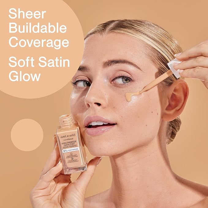wet n wild Bare Focus Skin Tint, 5% Niacinamide Enriched, Buildable Sheer Lightweight Coverage, Natural Radiant Finish, Hyaluronic & Vitamin Hydration Boost, Cruelty-Free & Vegan - Soft Ivory-BrightBean Baby