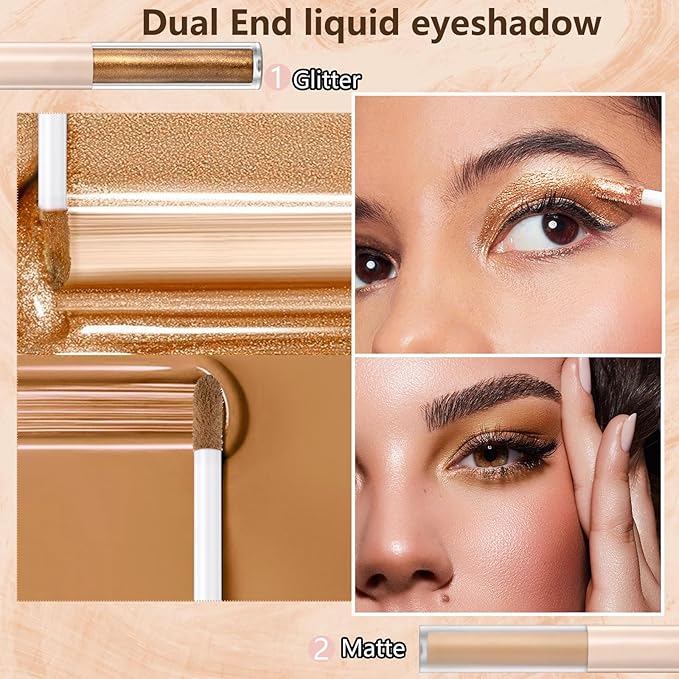Coco Brown Matte Liquid Eyeshadow Glitter Double Ended Metallic Eyeshadow Sticks For Eyes Pencil Primer Base Quick Drying Waterproof Long Lasting Highlight Stick And Shadow Pen Eye Makeup(#3)