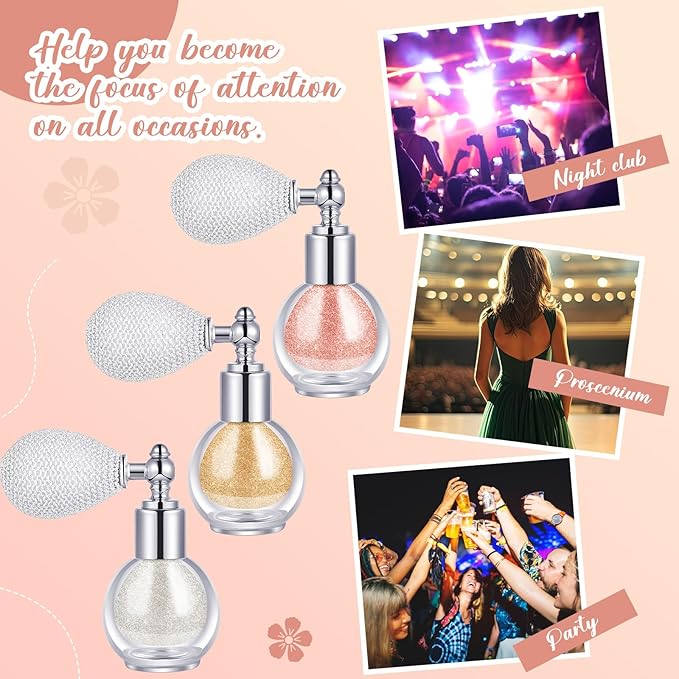 3 Pcs Glitter Spray for Hair and Body, Highlighter Shimmering Spray Powder High Gloss Body Glitter Spray Sparkle Powder for Face Body Cosmetic, Champagne, Pearl White, Bronze Color-BrightBean Baby